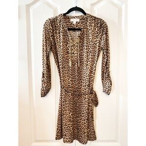 Michael Kors Chain Lace Up Leopard Print Dress XS